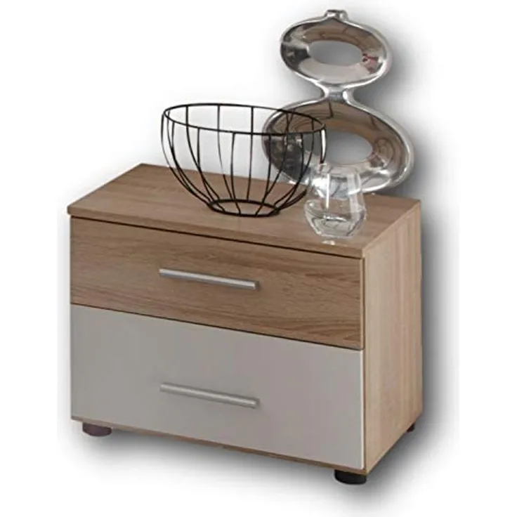Stella Trading MARTINA Nachttisch in Eiche Sonoma Optik, weiß - Nachtschrank mit zwei Schubladen für Ihr Bett - 46 x 40 x 41 cm (B/H/T)