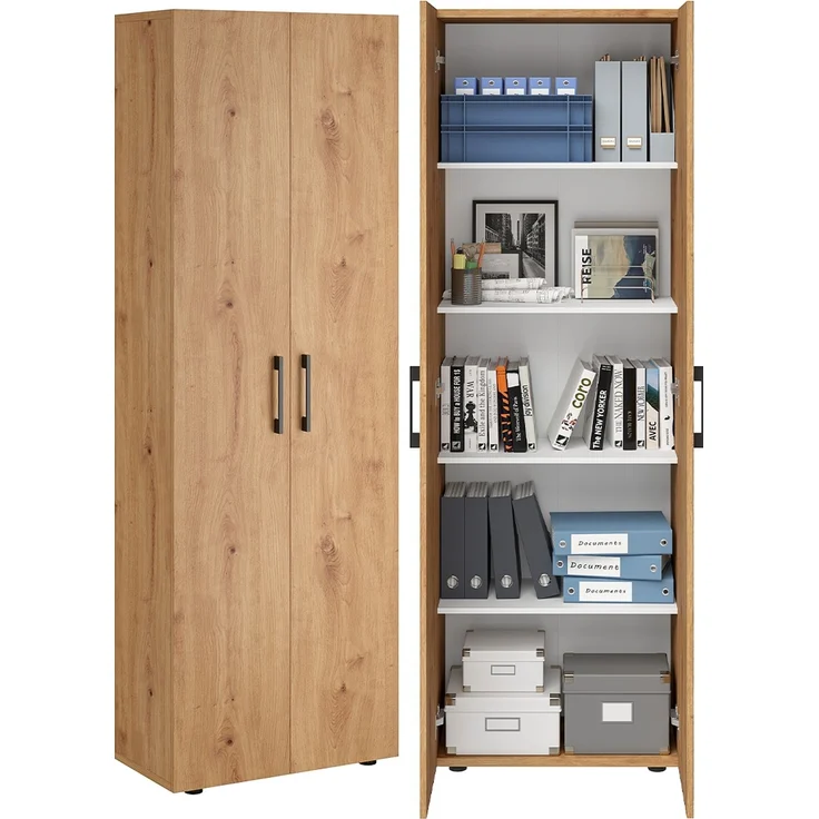 Bellamio 'Apol' Mehrzweckschrank, Eichenoptik, 176x33x60 cm, Aktenschrank mit 5 höhenverstellbaren Ablagefächern – Bild 1