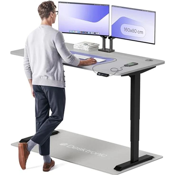 Höhenverstellbarer Schreibtisch - Höhenverstellbar Elektrisch mit Flüsterleisem Dual-Motor & Touchscreen - Hohe Tragfähigkeit - Stehtisch von Desktronic, Schwarz + Grau, 160x80 cm – Bild 2