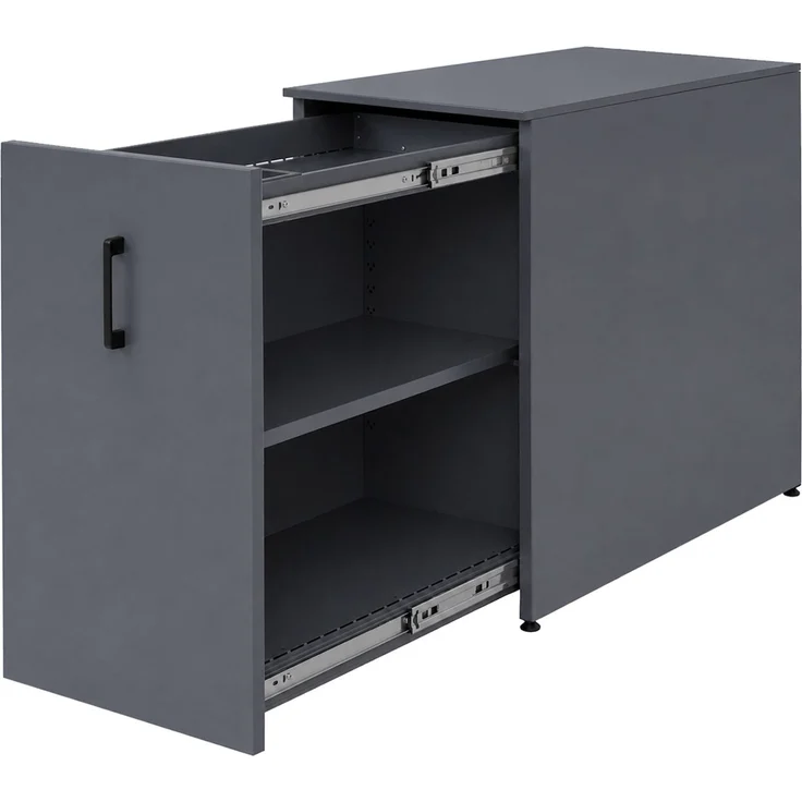 Aktenschrank HWC-Q27, Büroschrank Stahlschrank, Stützrad Staufächer, Metall 74x43x80cm ~ dunkelgrau – Bild 7