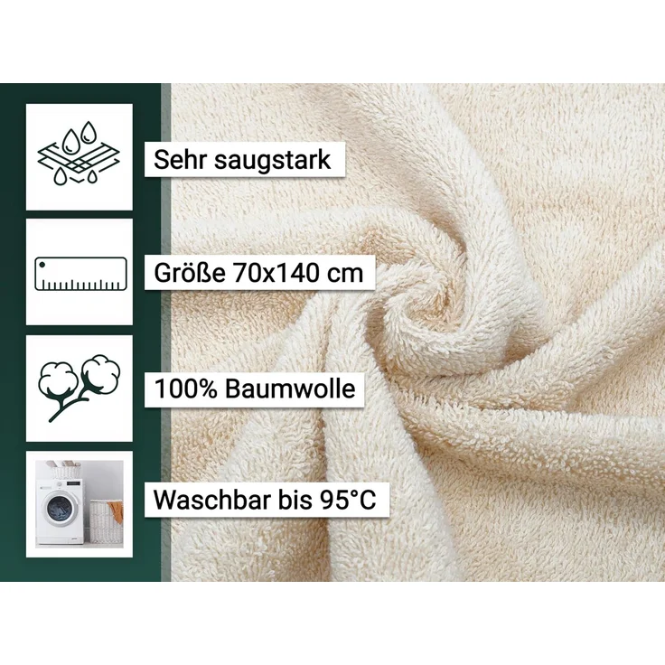 ZOLLNER 5er Set Duschtücher, 70x140 cm, 100% Baumwolle, Karamel – Bild 3