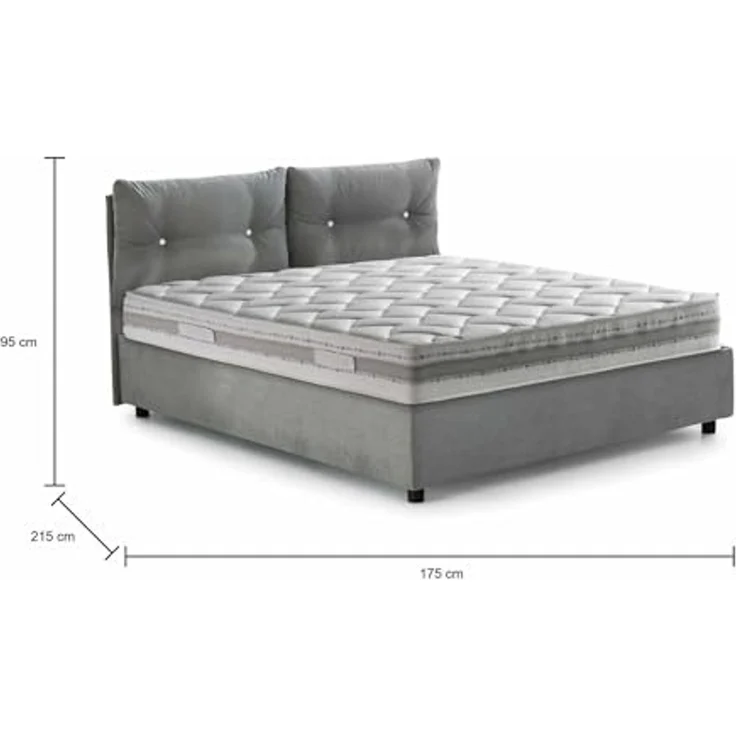 Talamo Italia - Doppelbett Petra, Bettkasten mit Stoffbezug, 100 % Made in Italy, Öffnung vorne, inklusive Matratze 160x200 cm, Grau – Bild 2