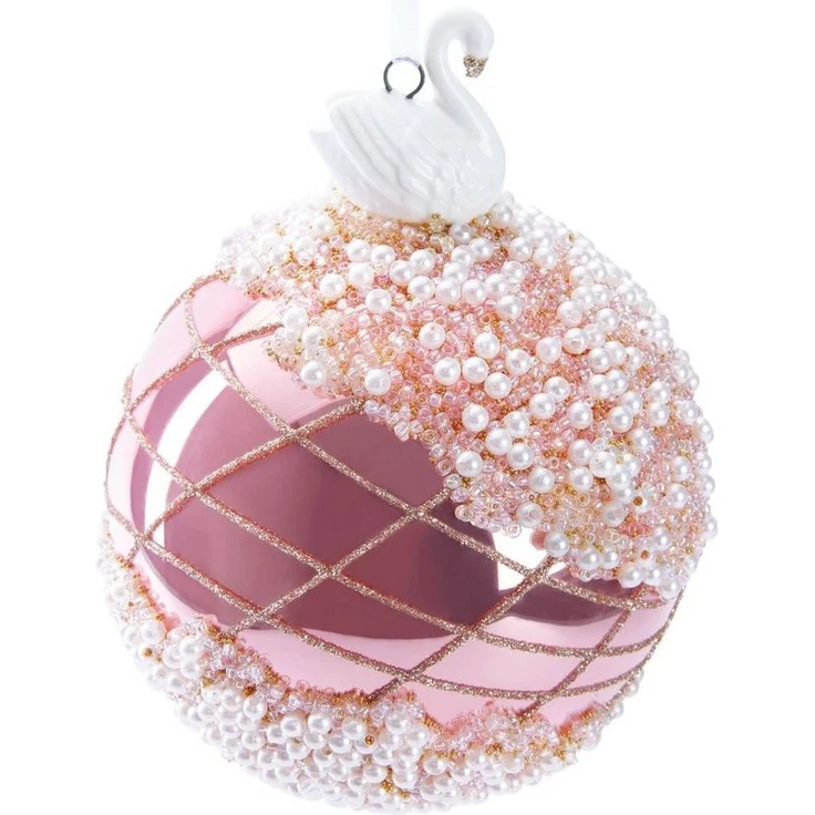 BRUBAKER Weihnachtsbaumkugel Premium Weihnachtskugel mit Porzellan Figur - Handdekorierte Baumkugel (1 St), 10 cm Christbaumschmuck aus Glas mit Perlen Dekorationen und Glitzer – Bild 1