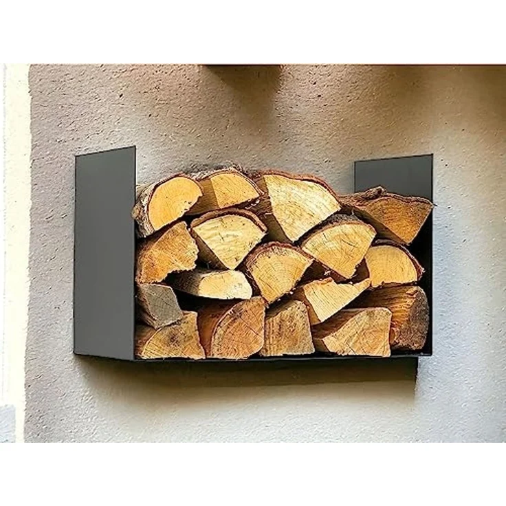DanDiBo Kaminholzregal Innen Metall Schwarz Kaminholzständer mit Rückwand an der Wand Hängend 96432 Holzkorb Kaminholzhalter – Bild 1