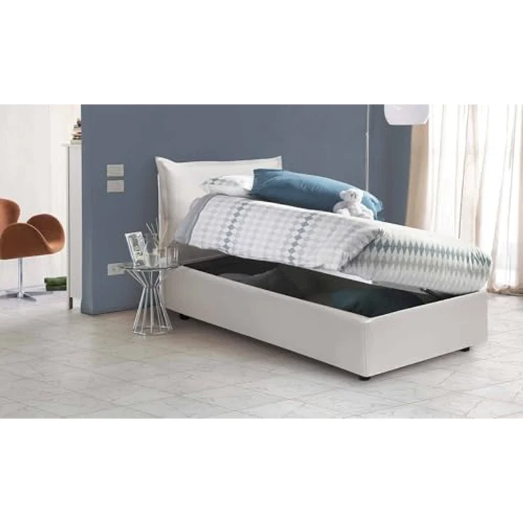 Talamo Italia - Einzelbett Livia, Bettkasten mit Kunstlederbezug, 100 % Made in Italy, seitliche Öffnung, geeignet für Matratze 80 x 190 cm, Weiß – Bild 4