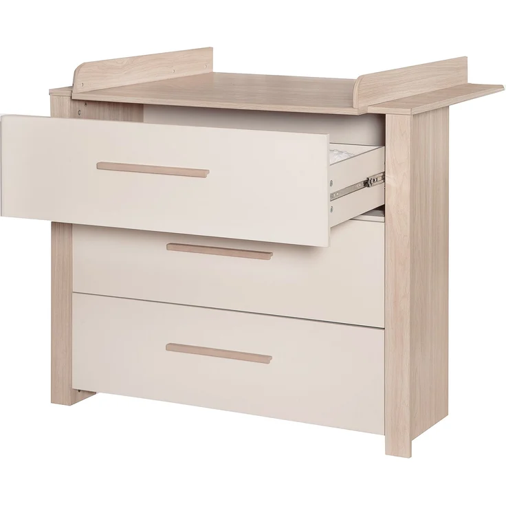 roba Babymöbel Set 2-teilig Momo - Kinderbett 70 x 140 cm umbaubar + Wickelkommode mit 3 Schubladen - Griffe aus Massivholz- Cashmere/ Tristan Eiche – Bild 13
