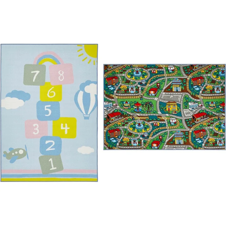 andiamo Spielmatte Kinderteppich Wendeteppich mit Straßen und Hüpfkästchen Motiv, 133x190 cm