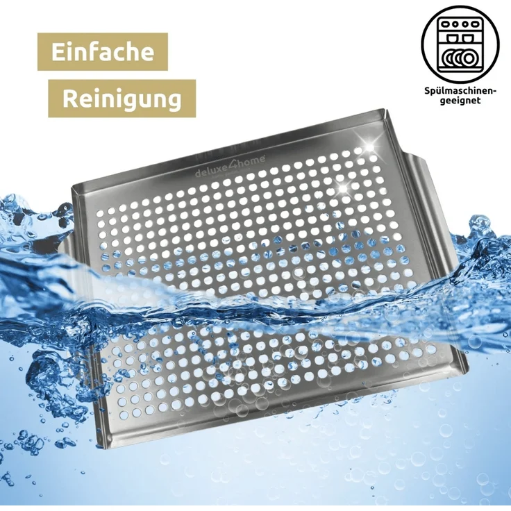 Grillschale Edelstahl für Gasgrill & Holzkohlegrill - 30x40cm | Grillplatte mit Löcher für Grillgemüse Grillzubehör Spülmaschinengeeignet – Bild 7