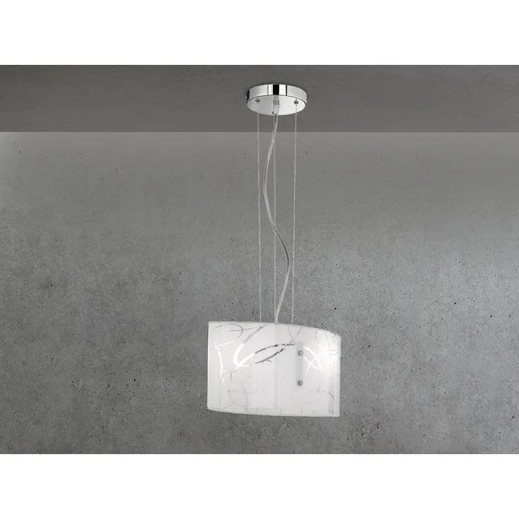 LED Pendelleuchte mit satiniertem Glas Lampenschirm mit Dekor, Breite 40cm