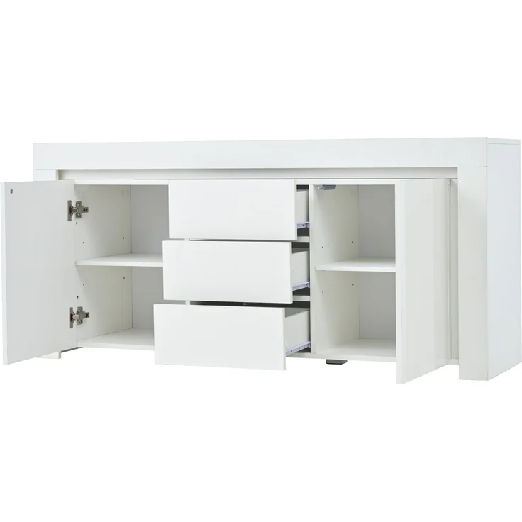 DESVIAE Sideboard mit LED-Beleuchtung, 2 Türen und 3 Schubladen 140x65x40 cm MDF Weiß – Bild 8