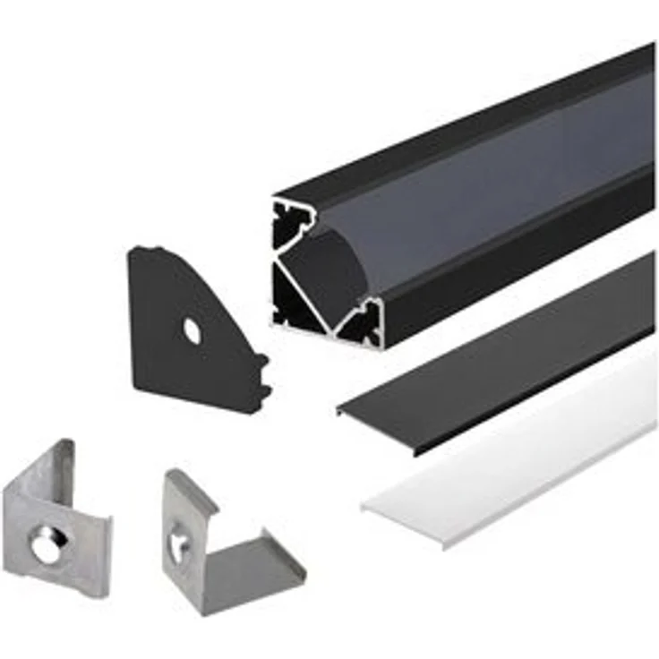 2m Schwarze LED Aluprofil Alu Schiene T Profil Kanal System für LED-Streifen mit 2 Abdeckung Profil G-S – Bild 5