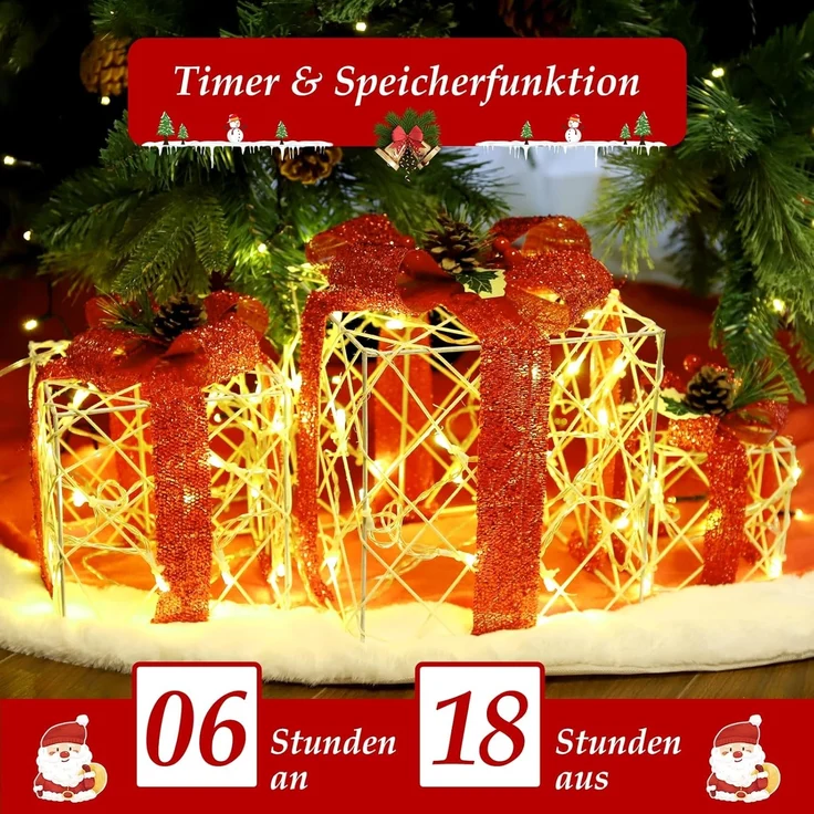 Salcar LED-Lichterkette 3er Set LED Geschenkbox Weihnachten Dekoration Lichter Weihnachtenbox, 48 LED Beleuchtete 8 Modes Weihnachts Beleuchtung Weihnachtsdeko – Bild 4
