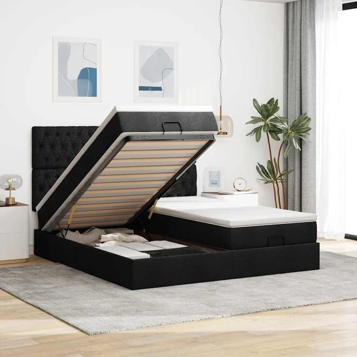 vidaXL Ottoman-Bett mit Matratzen Schwarz 180x200 cm Stoff 3313715 – Bild 1