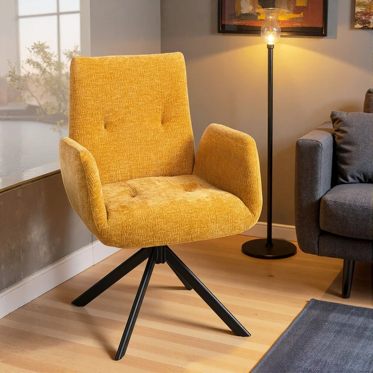 MELAYR, Polstersessel, Akzentsessel, modernes Design, drehbar, bis 120 kg, Gelb, 60 x 61 x 88 cm – Bild 3