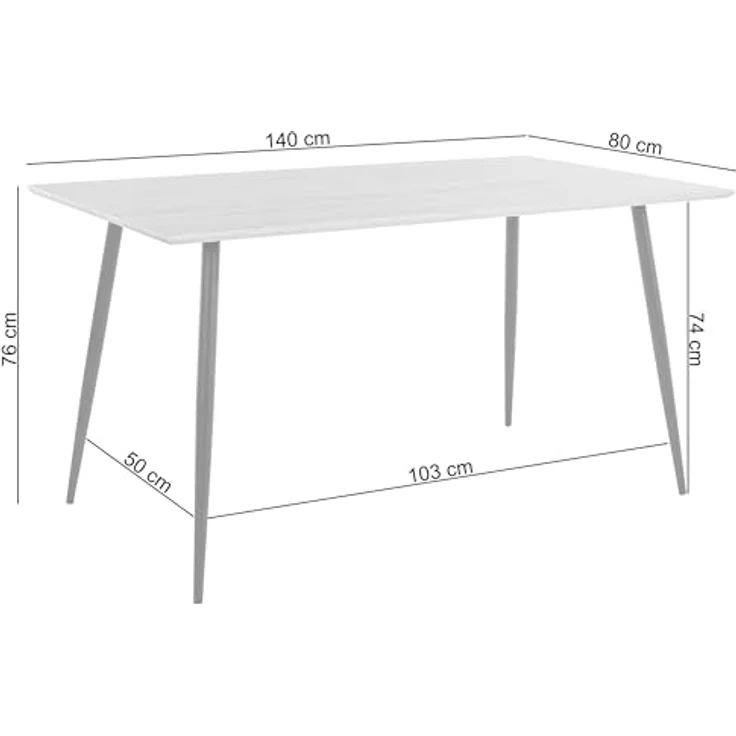 Dino Esstisch aus MDF Eicheoptik/Schwarz, 140 x 80 x 76 cm, moderner Esstisch für 6 Personen, Küchentisch mit Metallbeinen und rechteckiger Tischplatte für Esszimmer und Küche – Bild 2