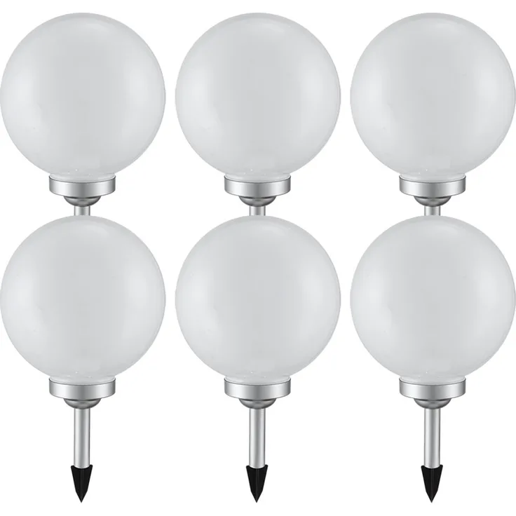 6er Set LED Solarleuchte, Kugel weiß, H 65 cm
