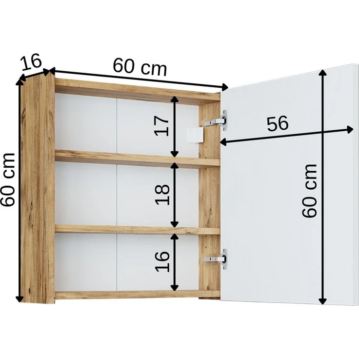Skye Decor '1753' Badezimmerschrank mit Spiegel, Atlantik-Kiefer, 60 x 60 x 16 cm – Bild 5