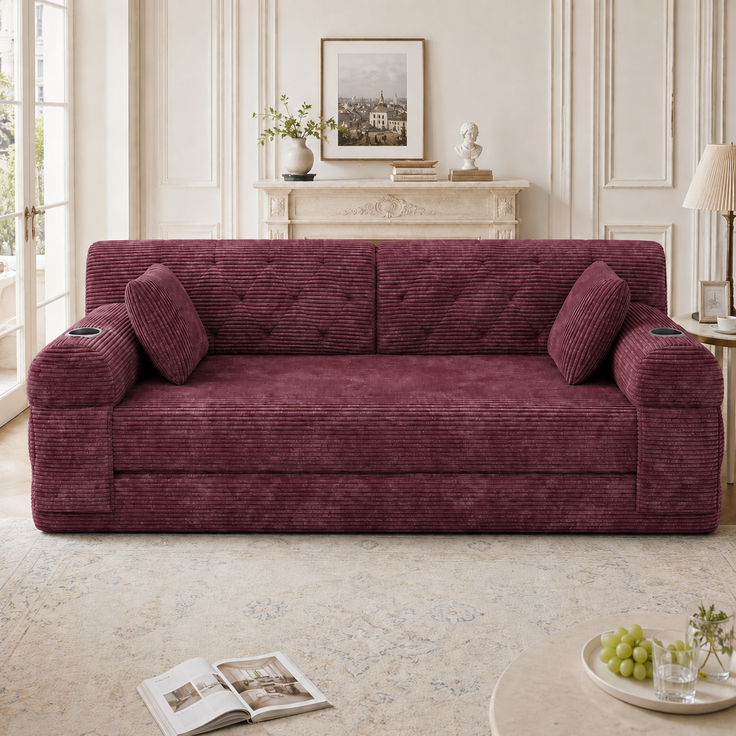 TavilaEcon 2-Sitzer Schlafsofa, komprimiertes Cord Sofa mit hoher Rückenlehne rot 81 × 80 × 168 cm (H × T × B) – Bild 4
