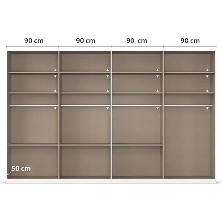 Rauch Möbel Alabama, Kleiderschrank für Schlafzimmer, Kinderzimmer, Wohnzimmer, Garderobe, Flur, 8-türig, Spiegel, mit Zubehör Classic, Farbe Weiß/Eiche Artisan, Holz, Breite 360 cm – Bild 7