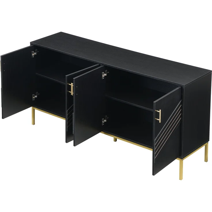 ZUBALIYA Sideboard 160x40x80,5 cm, mit verstellbaren Einlegeböden, mit 4 Türen, aus MDF, Schwarz / Holzfarben – Bild 20