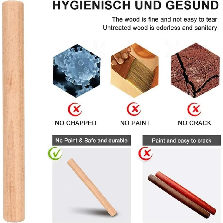 SUPER KITCHEN Buchenholz Nudelholz Teigroller Fondant Pizza Cookie 30 x 3 cm – Bild 4