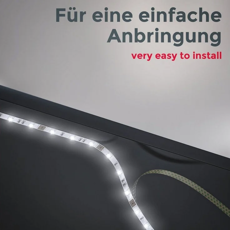 B.K.Licht - LED Strip 3m mit Fernbedienung, buntes RGB Licht, dimmbar, selbstklebend, LED Streifen, Leiste, Gaming Deko, Band, Lichtleiste, Lichtband, Beleuchtung, 30 x 1 x 0,2 cm, Weiß – Bild 3