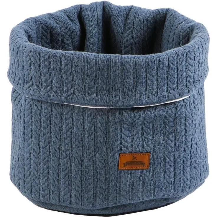 Aufbewahrungskorb Leevke Jeansblau Baumwolle Zopfstrickmuster 22x22cm