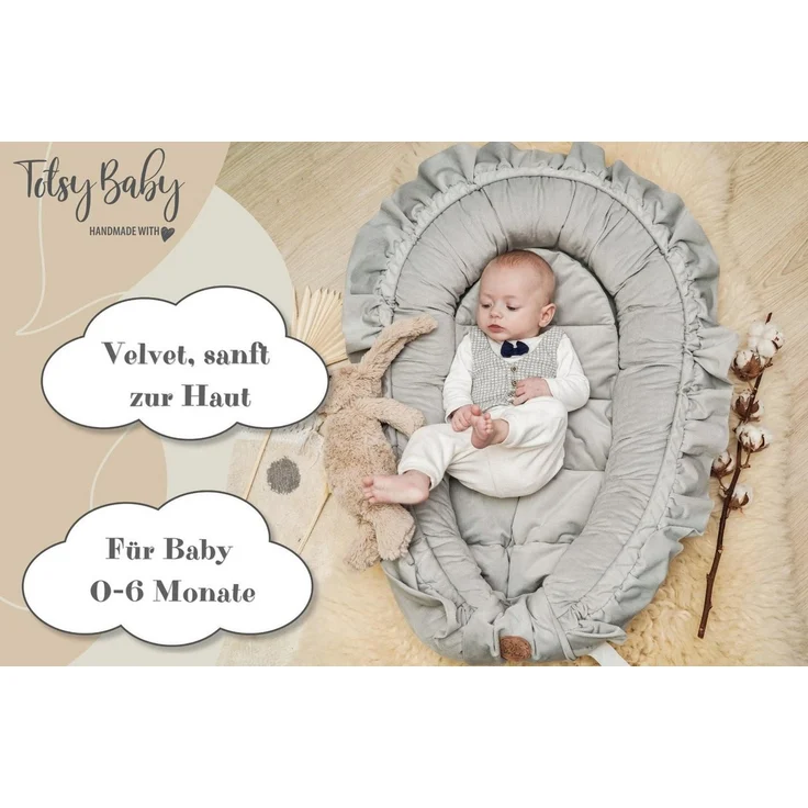Nestchen Baby - Babynestchen Neugeborene Minky Babynest für kinderbett Vielseitiges tragbar Nest kuschelnest zubehör für babybett warm winter coccon Velvet Grau – Bild 3