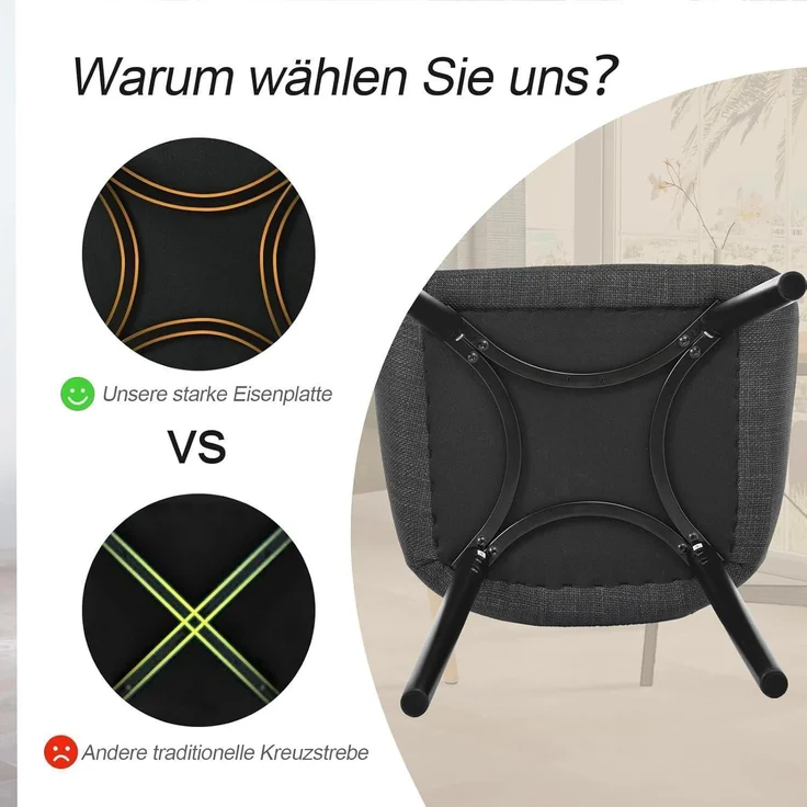 Esszimmerstühle Schwarz Holzbeine 4er Set Dunkelgrau polyester – Bild 6