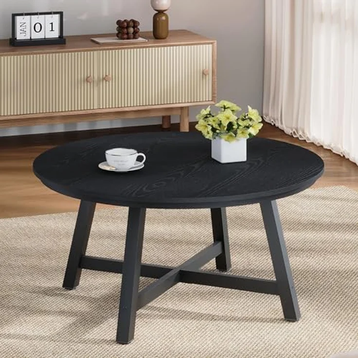 GarveeHome 91 cm Runder Kaffeetisch, Couchtisch Mit Metallbeinen, Moderner Beistelltisch Mit 4 cm Starker Tischplatte, Für Wohnzimmer, 91,4 x 91,4 x 47 cm – Bild 6