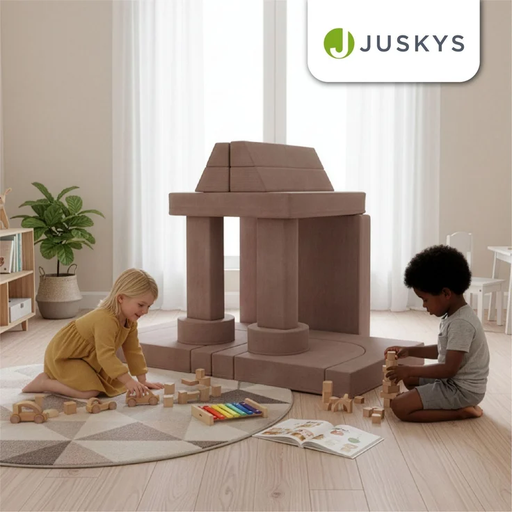 Juskys Kindersofa Kayo –Cord, modular & weich, Sofa für Kinderzimmer & Spielzimmer, sicher, flexibel, pflegeleicht, mit abnehmbaren Bezügen – Rosa – Bild 6