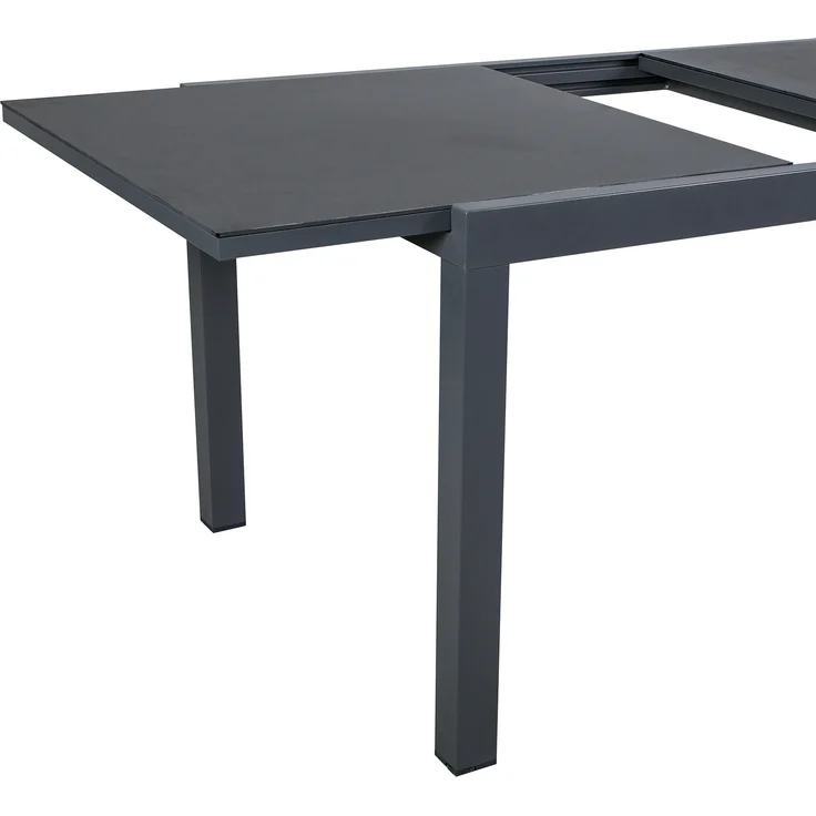 greemotion Ausziehtisch Grenada Aluminium wetterfest stabil Glas mit Keramik-Look 160-240x75x90 cm dunkelgrau – Bild 7