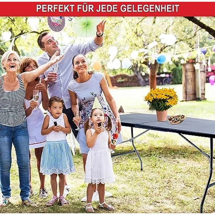 Onbest Holz Optik Klapptisch groß - Gartentisch klappbar, Buffettisch, Campingtisch für 6 Personen – aus robustem Kunststoff/Alu – Klapptisch mit Holzstrukur für drinnen & draußen - Klapptisch – Bild 2