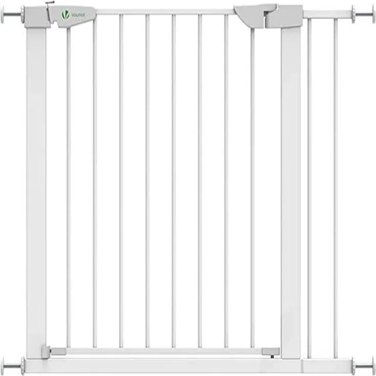 VOUNOT Treppenschutzgitter 75–96cm, ohne Bohren, Türschutzgitter für Kinder, Hunde und Katzen,Treppengitter, Magnetverschluss, 90° Stop, Weiß