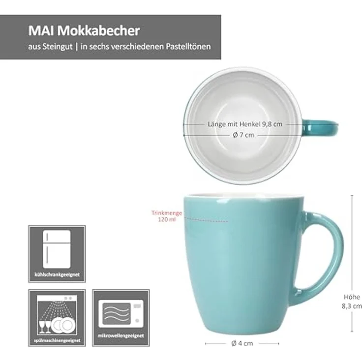 MamboCat Becher MamboCat MAI 6er Set Mokkabecher Keramik Pastellfarben Espresso, Keramik – Bild 6