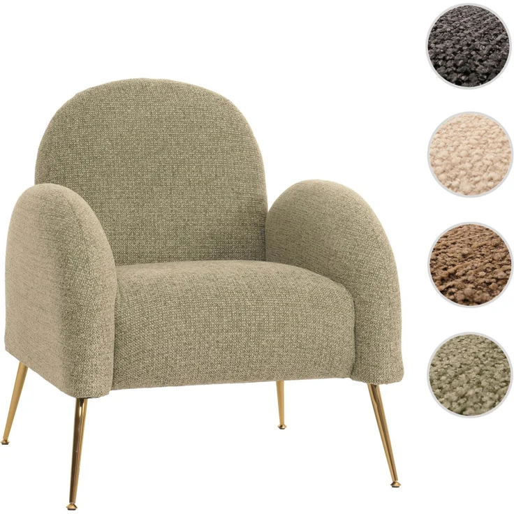 Lounge-Sessel HWC-N69, Cocktailsessel Sessel, Retro Nosagfederung Stoff/Textil Chenille ~ hellgrün – Bild 10