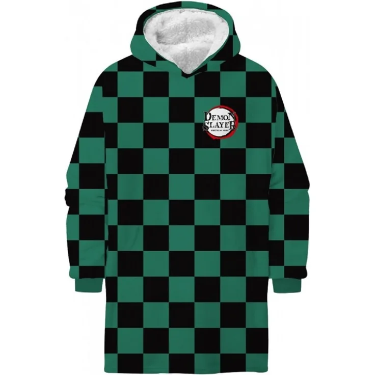 Demon Slayer Hoodie Blanket Medium 75 × 70 cm Kuscheldecke mit Ärmeln und Kapuze Oversize