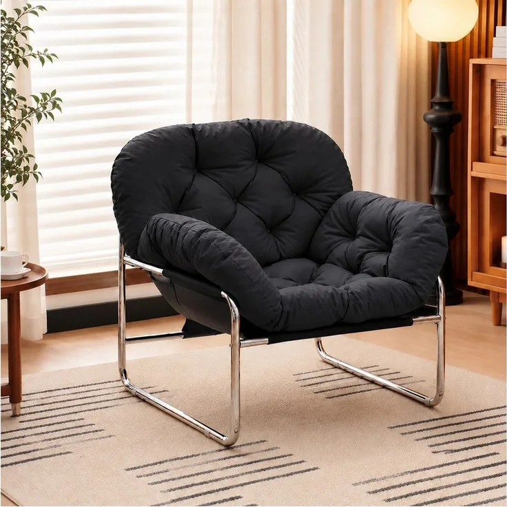 PEALOV Relaxsessel mit Armlehnen, Loungesessel aus Kunstleder mit Metallgestell, Weiß (1-St), für Wohnzimmer und Büro, 79,5 x 74 x 66 cm