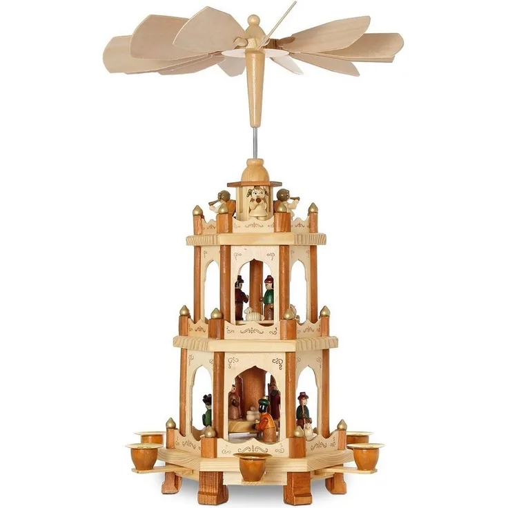 SIKORA Weihnachtspyramide aus Holz mit 3 Etagen Pyramide Weihnachten Deko H:45cm - P20