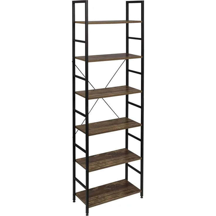 EUGAD 0011ZWJ Standregal Bücherregal Metallregal Leiterregal Stufenregal Multifunktionale Regal Industrie Design MDF Metall 60 x 28 x 180 cm, Vintage