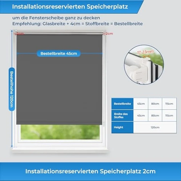 Verdunklungsrollo ohne Bohren Rollos für Fenster B70 x H170 cm (Stoffbreite 65cm) Dunkelgrau Thermo Rollo Klemmfix Verdunkelungsrollo Seitenzugrollo Sicht-und Sonnenschutz Wandmontage – Bild 5