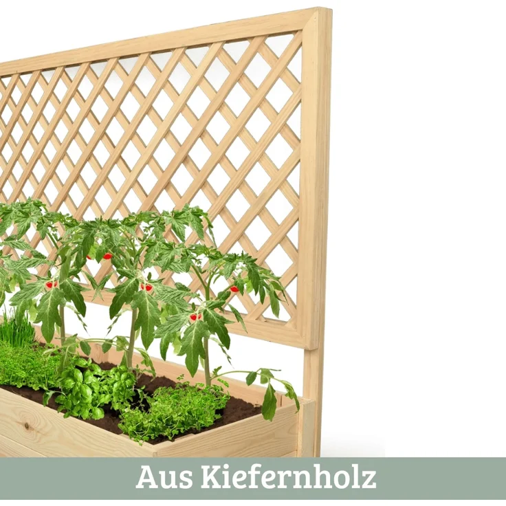 Pflanzkasten mit Rankgitter THIO - Inkl. Vlies & Handschuhe | Hochbeet mit Rankhilfe Blumenkasten für Kletterpflanzen hängende Körbe Pflanzgefäß aus Holz, 128cm Breit – Bild 3
