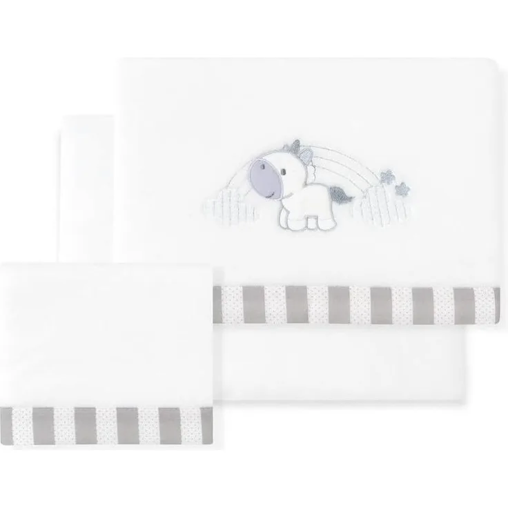 INTERBABY · Fleece-Plüsch-Bettlaken-Set für Babybett "Unicornio Nube" weißgrau· 3- Teilig Winter -Bettwäsche-Set für Babywiege