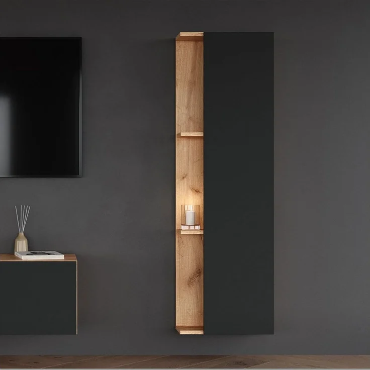 Planetmöbel Hochschrank LUX Seitenschrank 40 cm Gold Eiche / Anthrazit – Bild 5