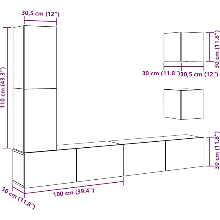 vidaXL 5-tlg. TV-Schrank-Set Wandmontage Altholz-Optik Holzwerkstoff 3329201 – Bild 10