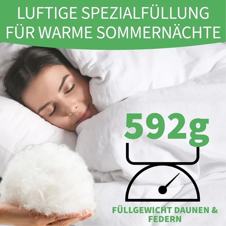 Welldora Komfort Bettdecke 220x240 Sommer | 100% Extraweiche Federn & Daunen | Fachärztlich geprüft, Oeko-Tex, Allergiker | Zertifiziert für Tierwohl | Dünne leichte Sommerdecke Daunendecke 220x240 – Bild 2