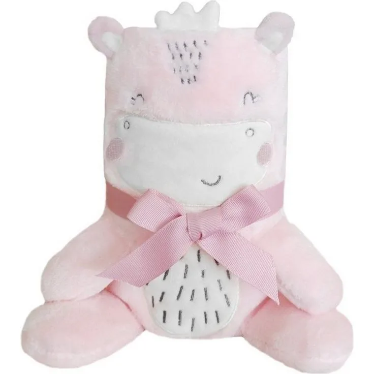 Kikkaboo Babydecke Fleece 3D Tierstickerei, Größe 100 x 75 cm, Kuscheltier pink