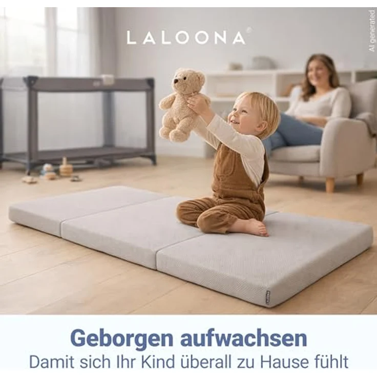 LaLoona Reisebett-Matratze Grau, 60x120 cm, atmungsaktive Faltmatratze mit 5 cm Kaltschaumkern – Bild 8