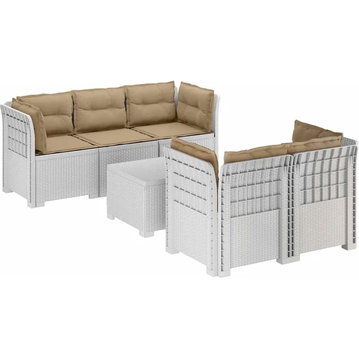 vidaXL 5-Sitzer Gartensofa mit Kissen Rattan-Look PP Weiß 3443916 – Bild 2
