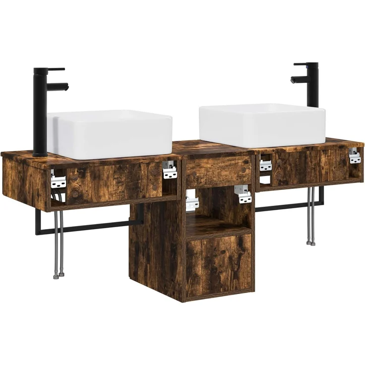 vidaXL Badezimmerschrank-Set 3 stk. Geräucherte Eiche 130 x 41 x 80 cm 3405602 – Bild 8